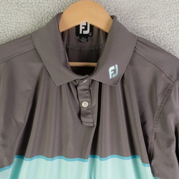 Footjoy Polo Mens Large Gray Blue White Striped ProDry Golf Performance - Picture 2 of 8